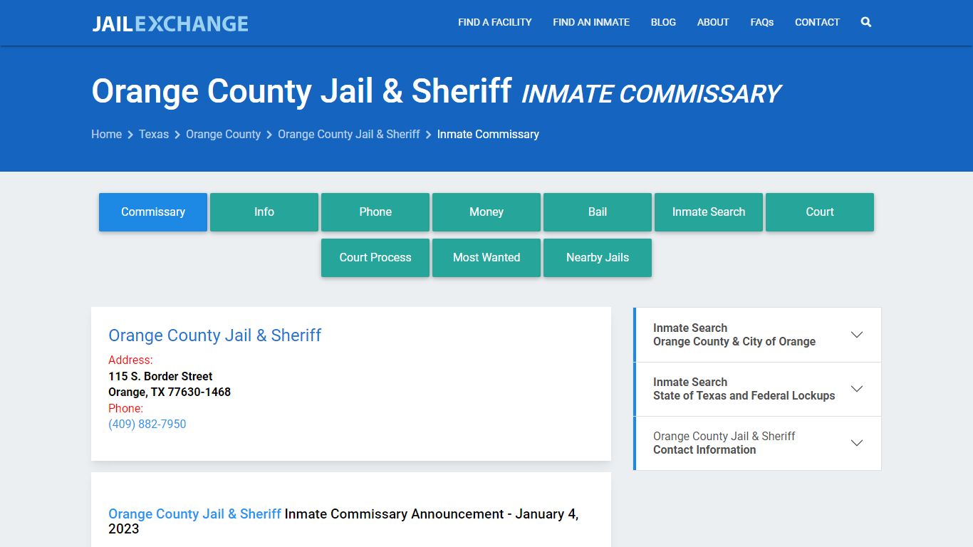 Orange County Jail & Sheriff Inmate Commissary - Jail Exchange
