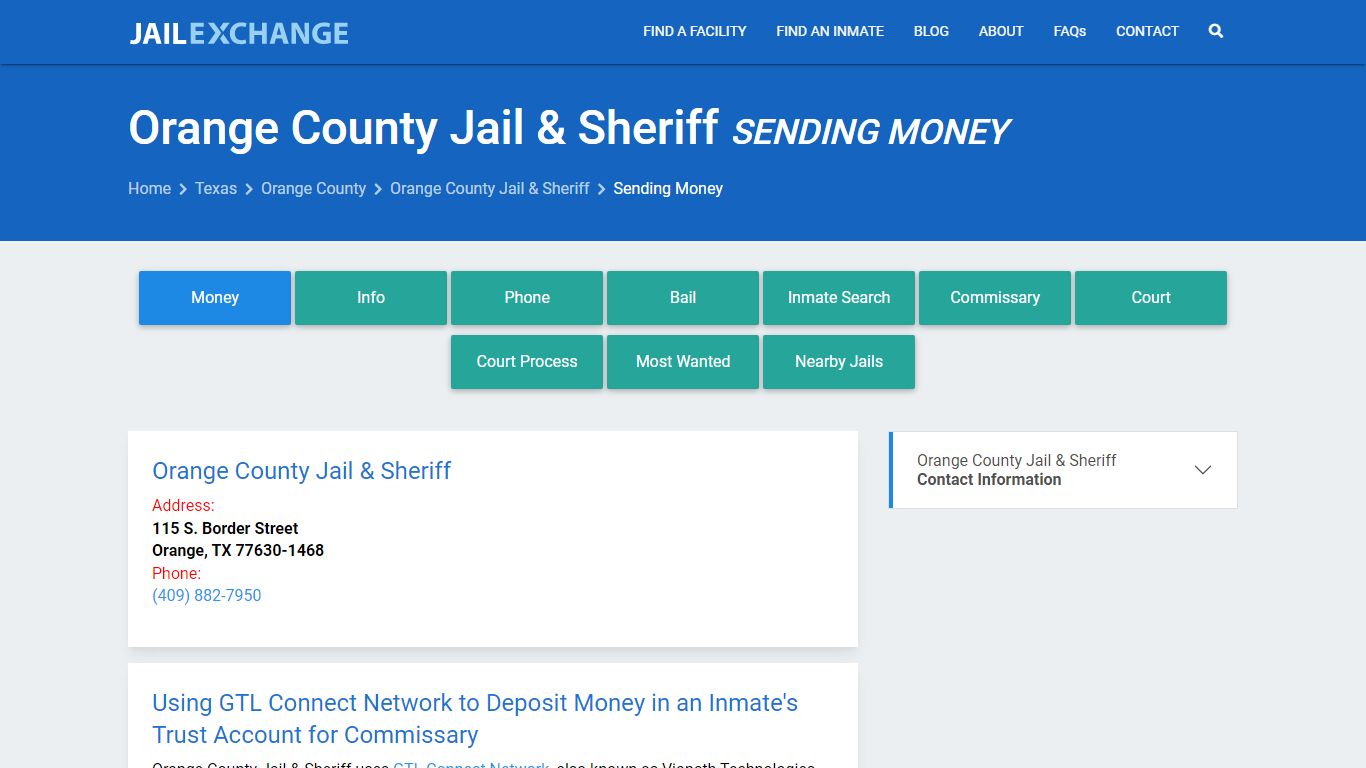 Send Money to Inmate - Orange County Jail & Sheriff, TX